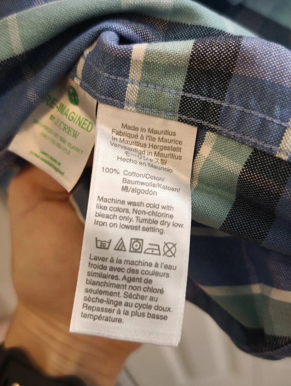 J. Crew Blue & Green Plaid Button-Down Shirt Flex Oxford